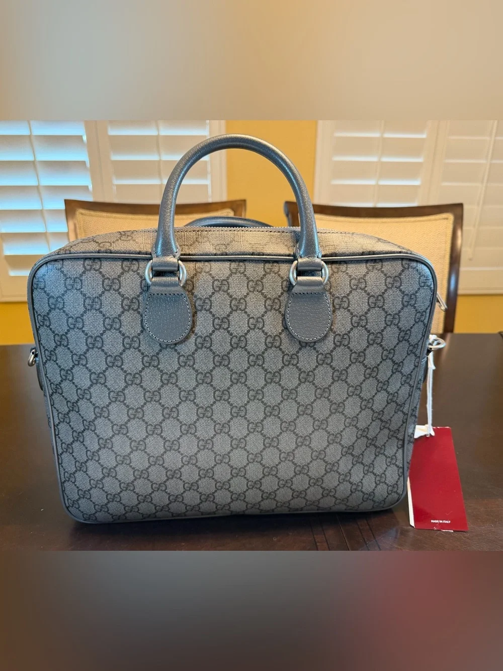 New Authentic Gucci GG Supreme Logo Ophidia Messenger Bag Briefcase Gray Medium